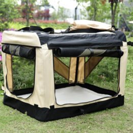 Large Foldable Travel Pet Carrier Bag with Pockets in Beige www.petgoodsfactory.com