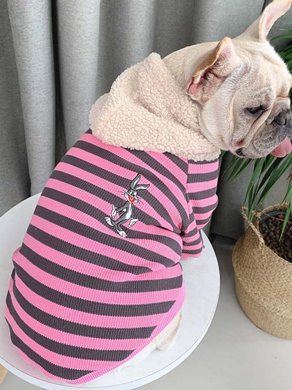 Wholesale Striped Rabbit Lambskin Hoodie Dog Clothes 06-1382