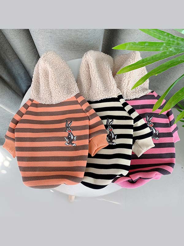 Wholesale Striped Rabbit Lambskin Hoodie Dog Clothes 06-1382