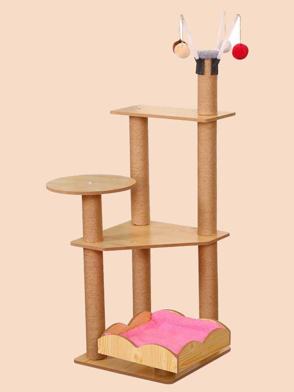 OEM Wholesale Multi-level Luxury Density board Wooden Cat Condo Tree 06-1168 www.petgoodsfactory.com