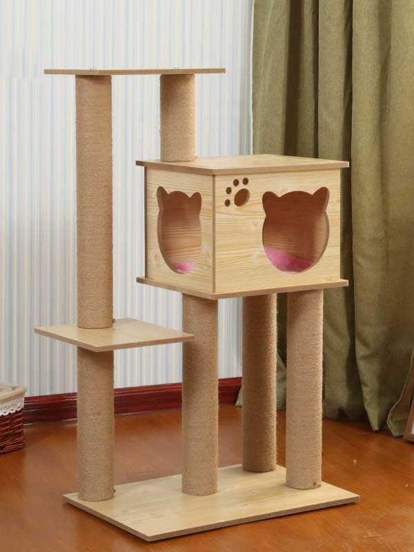 Atacado OEM MDF plataforma dupla de madeira 28 CM Cat Room Árvore de gato multicamadas 06-1155 www.petgoodsfactory.com