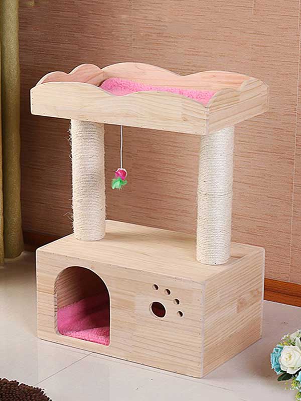 Árvore de madeira para gatos plataforma de maca para gatos estrutura de escalada casa para gatos 06-1166 www.petgoodsfactory.com