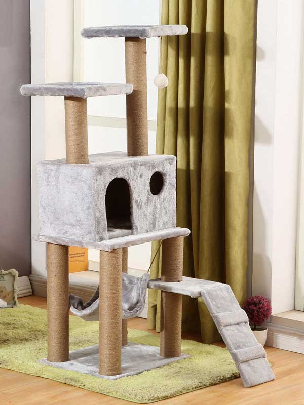 Rede de árvore para gatos com plataforma dupla, corda de cânhamo, estrutura de escalada para gatos 06-1176 www.petgoodsfactory.com