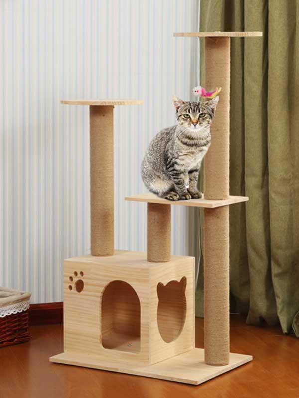 Torre de escalada para gatos, coluna de corda de cânhamo de pinho, escada, casa de gato 06-1163 www.petgoodsfactory.com