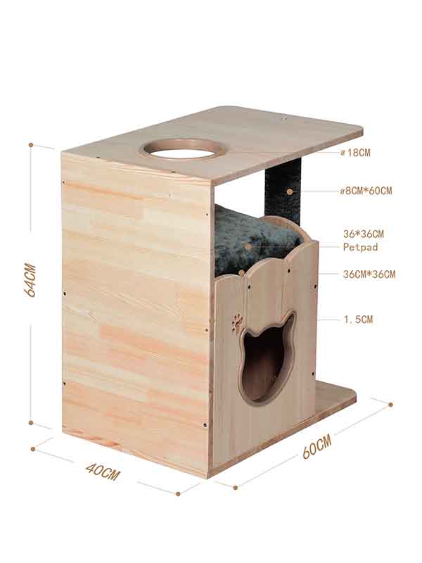 Wheasale Pine Wooden Cat Tree House 06-0188