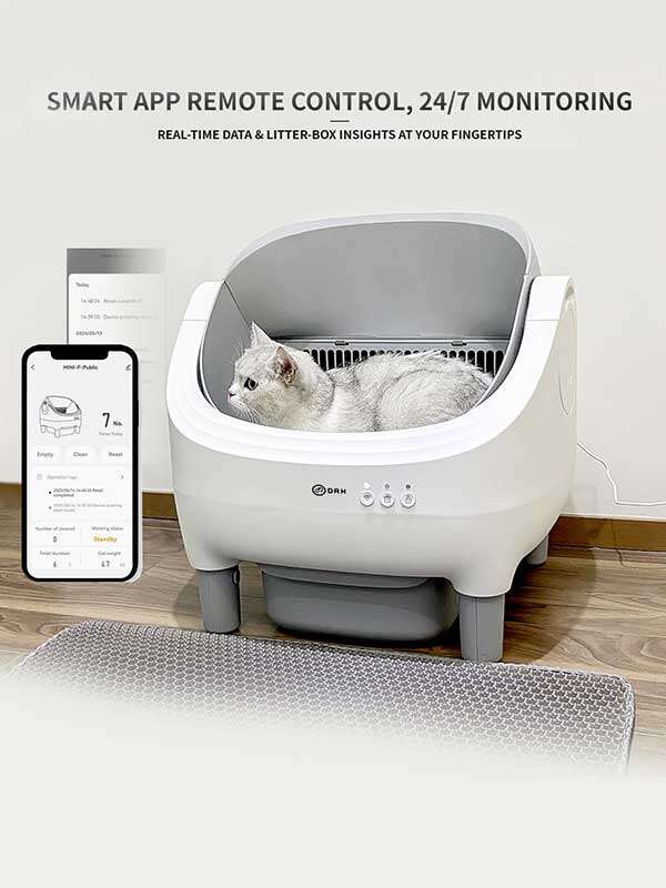 Wholesale New Design Automatic Cat Litter Box APP Control Dual Safety Sensors Self Cleaning Litter Box with Open-Top Design 116-5901 Pet Products Factory, OEM Manufacturer, Supplier, Agent www.petgoodsfactory.com Smart Cat litter box, Cat Litter Box, Cat Litter Box & Accessories, Cat Litter Box And Accessories